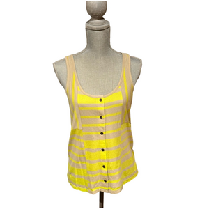 Madewell Hi-Line Button-Up Racerback Tank Top - Size S - Yellow and Cream